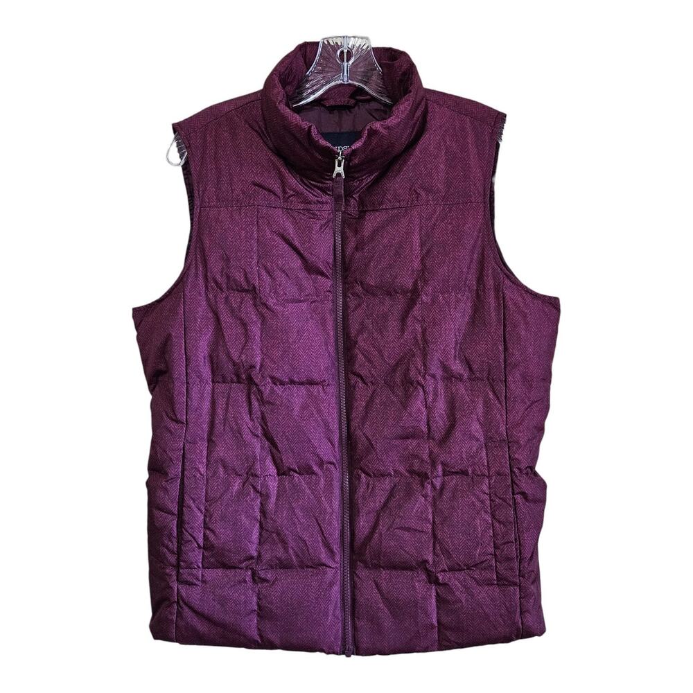 LANDS END Women's M 10 12 Down Puffer Vest Full Zip Plum Herringbone 40"